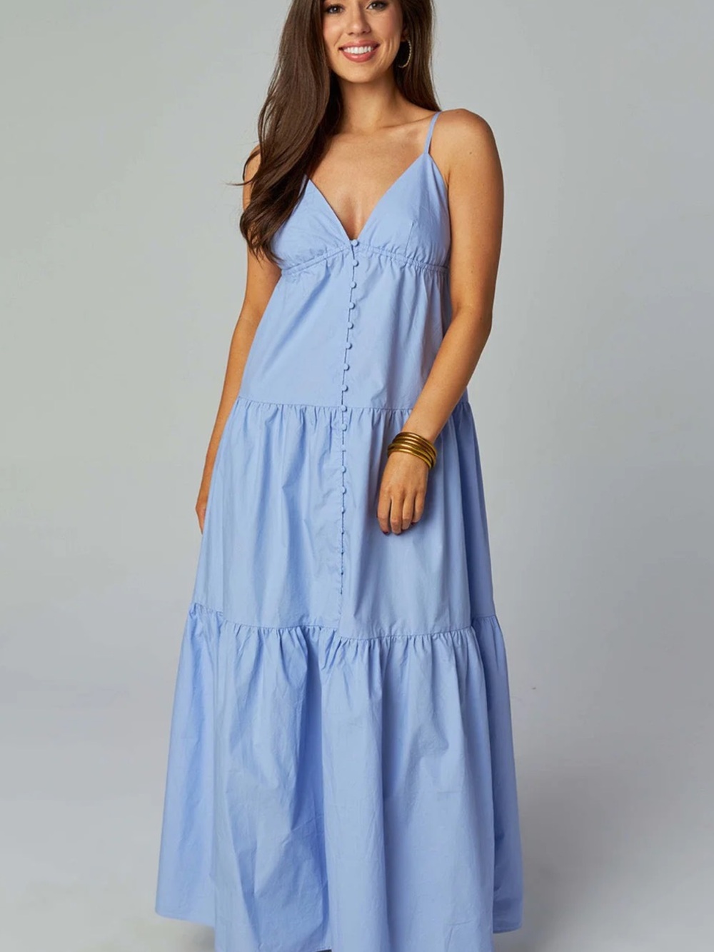 Buddy Love Pale Blue Button-Front V-Neck Dress